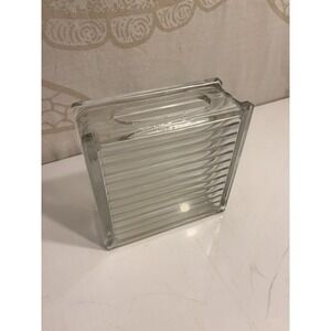 Vintage Heavy Ribbed Glass Bud Vase. Rectangular Block Vase-Press Glass